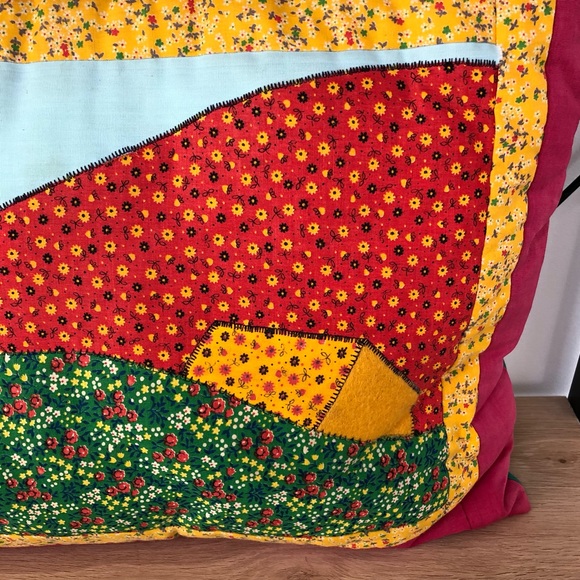 1970s Vintage Retro Patch Floral Handmade Throw Pillow - Picture 4 of 6